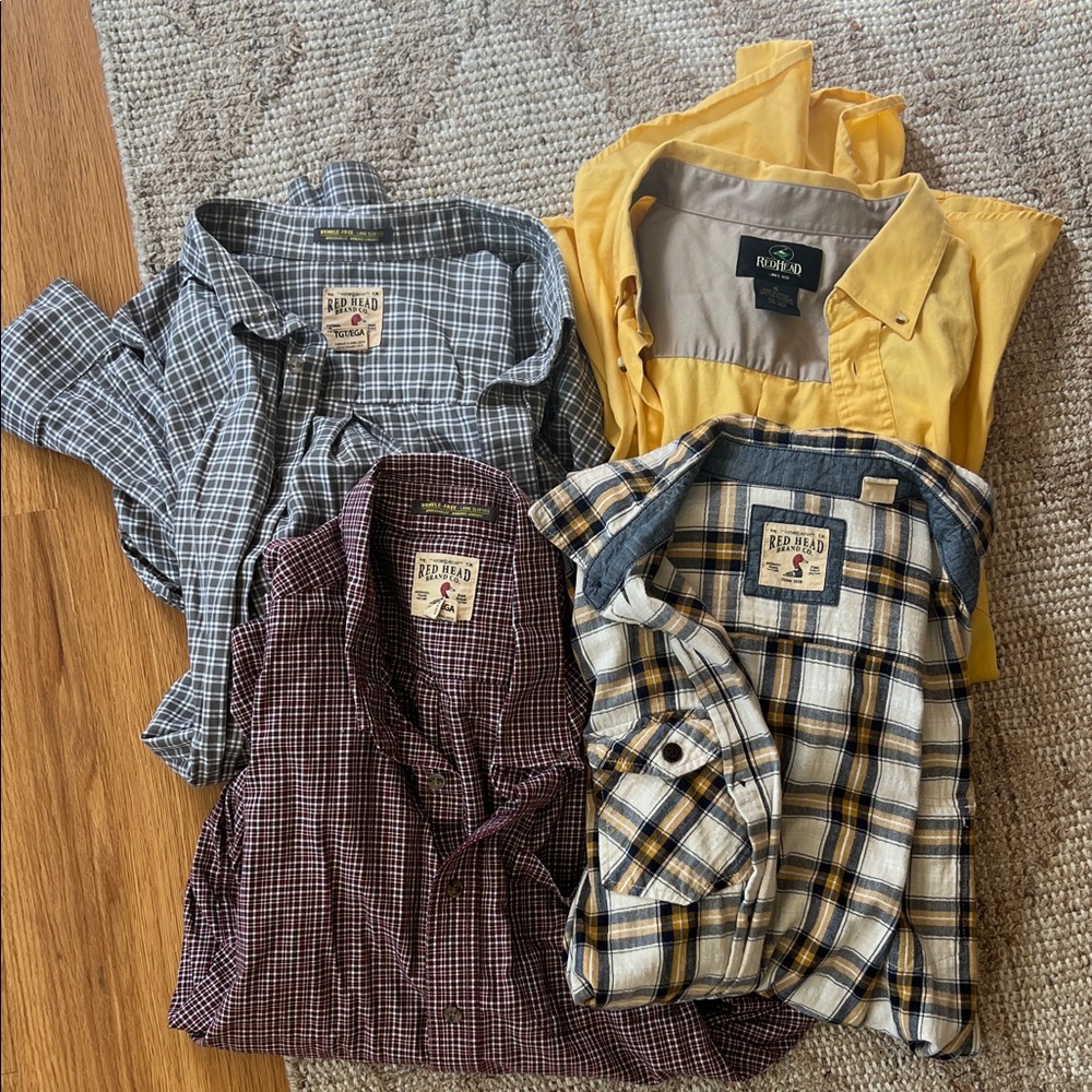 Redhead XLT tall Men's 4 SHIRT LOT Collection 3 plaid long sleeve, 1 short